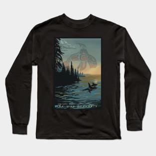 Retro BC Orca Travel Poster Long Sleeve T-Shirt